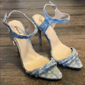 Distressed Denim Open Toe Heels